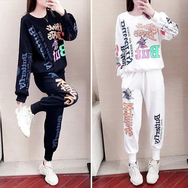 Casual Sweat Suits 2025 Spring Autumn New Women's Tracksuit Fashion Loose Long Sleeved Tops And Pants 2 Two Piece Set For Women